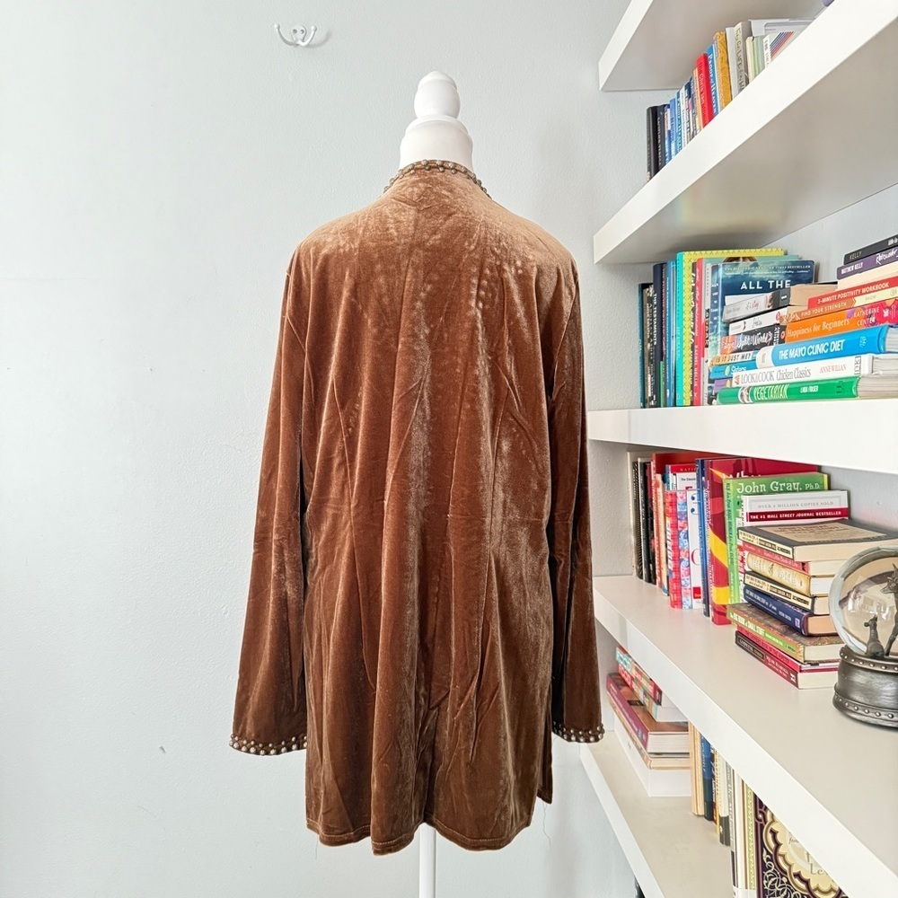 Double D Ranch Brown Brown Crushed Velvet Jacket Duster sz Large - Picture 7 of 13
